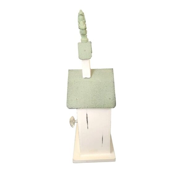 Charming Decorative Wooden Birdhouse With Distressed White & Green Finish Embell - Picture 4 of 7